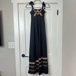 Vintage Young Edwardian by Arpeja Black Prairie Patchwork Maxi Dress 7 XS Small